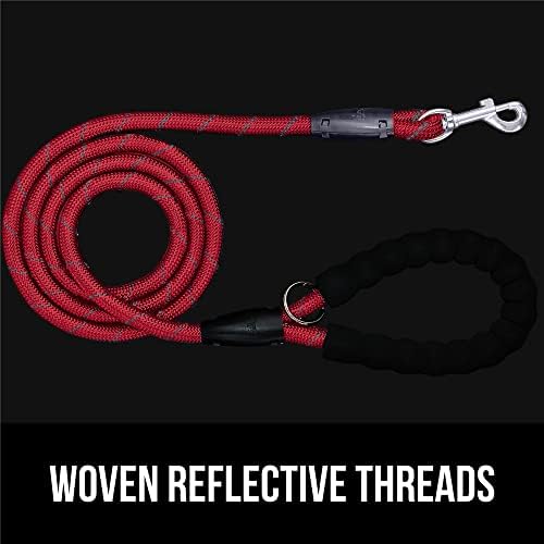 GORILLA GRIP Dog Leash, Heavy Duty Reflective Rope for 105lb Dogs, Red