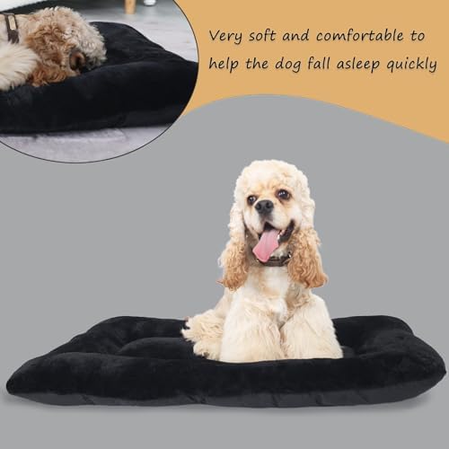 36x23 Dog Crate Bed for Medium Large Dogs Washable,Dog Bed for Crate 36 Inch Fits Dogs Breeds Up to 50 Lbs,Ultra Soft Pet Mattress Pad for Cozy Sleeping Mat with Anti-Slip Bottom,Black