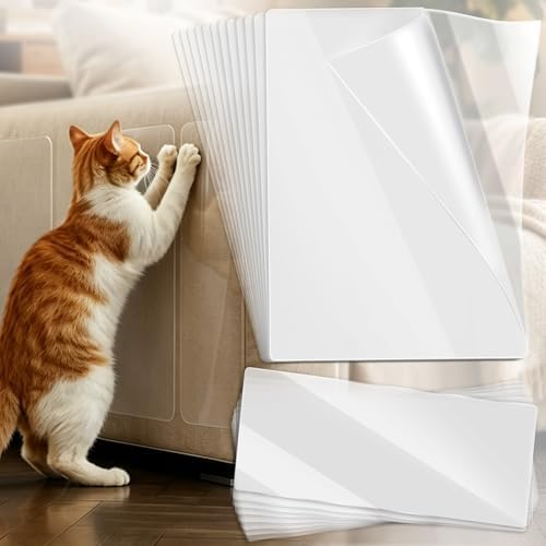 20Pack Self-Adhesive Cat Furniture Protector, Large Size Couch Protector from Cat Claws, Removable Anti Scratch Furniture Protector for Sofa Back Walls Corners with 80 Twist Pins