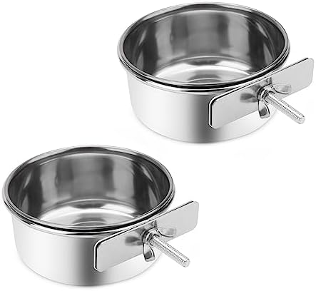 Wontee Pet Food Water Bowl Stainless Steel Feeding Cups Feeder, 2 Pcs, S