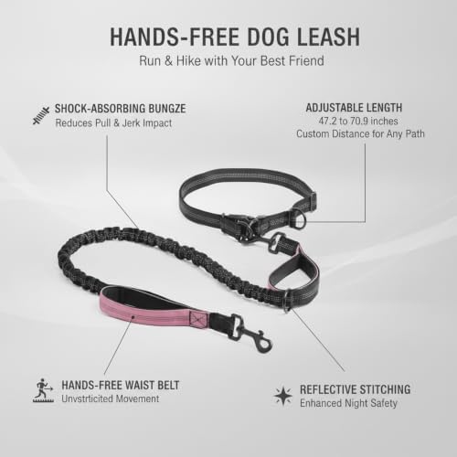 1 Pack Hands Free Dog Leash, Adjustable Nylon Waist Belt with Shock-Absorbing Bungee and Reflective Strips for Running and Hiking