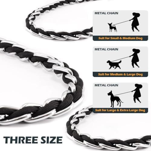 Chain Dog Leash, Bite-Proof Metal Leash, with Padded Handle