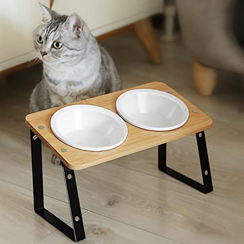 AYADA Elevated Cat Bowls Height Adjustable with Stand (Ceramic)