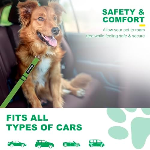 2 PCS Dog Seat Belt for Car Frskcssd Adjustable Dog Car Harness Heavy Duty Nylon Dogs Safety Seat Belt (Black+Green)