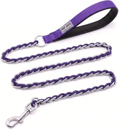 Chain Dog Leash, Bite-Proof Metal Leash, with Padded Handle