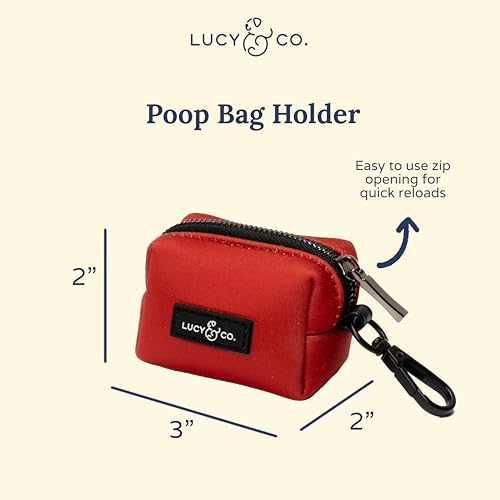 Lucy & Co. Cherry Red Dog Poop Bag Holder and Dispenser, Clips to Leash, Water-Repellent Neoprene, Includes Refill Roll