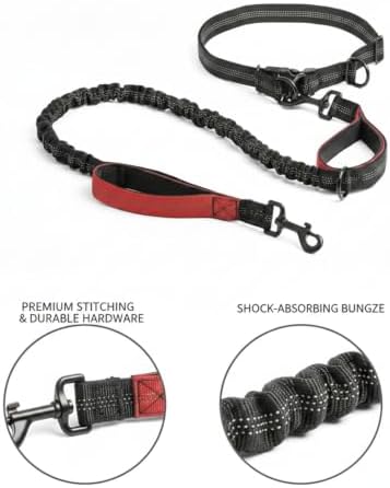 Fits Most Waist Sizes: Hands-Free Dog Leash with Shock-Absorbing Bungee, Adjustable Nylon Belt for Running and Hiking