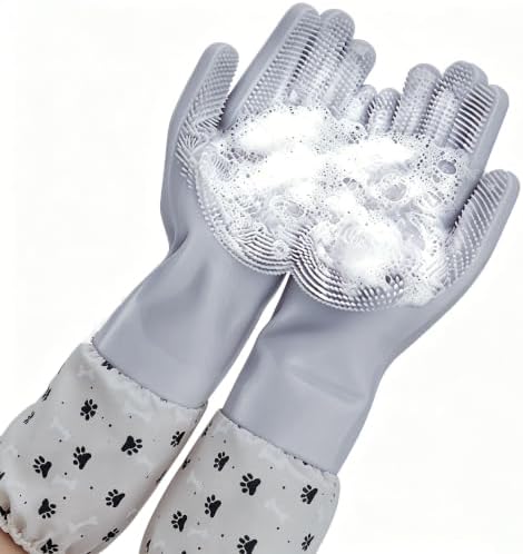 Long Sleeve Dog & Cat Washing Gloves, Pet Bathing Grooming Tool