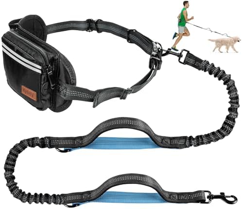 Kytely Hands Free Dog Leash with Zipper Pouch, Wide Padded Waist Dog Running Leash, Dual Padded Handles, Retractable Bungee for Walking Jogging Training Hiking