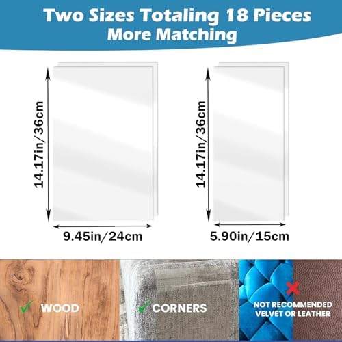 18 Pack Cat Scratch Furniture Protector Anti-Scratch Deterrent Tapes Premium Cat Couch Protector with Strong Stickiness No-Residue for Couch Doors & Walls