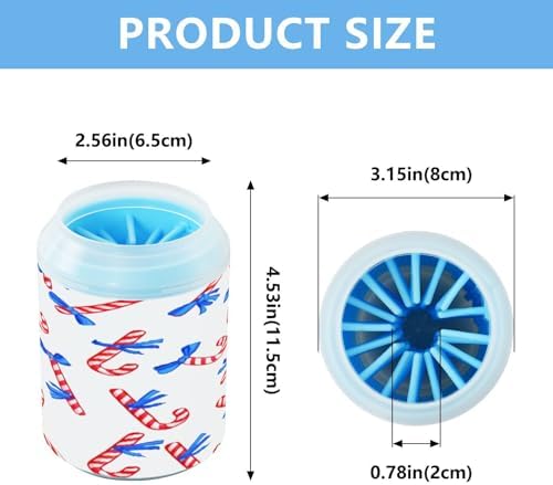 Dog Paw Cleaner Cup, Candy Cane Christmas Portable Paw Washer with Soft Silicone Brush, Pet Foot Cleaner for Small Medium Large Dogs Cats, 2.56x4.53 Inch