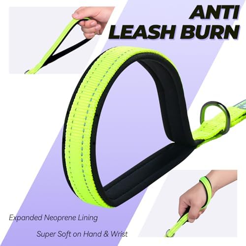 VIVAGLORY Double Handle Dog Leash Twingrip, 5ft x 1/2in, Neon Yellow
