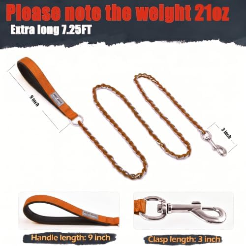 Chain Dog Leash, Bite-Proof Metal Leash, with Padded Handle
