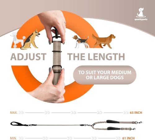 SparklyPets - Double Dog Bungee Rope Leash - Dual Dog Lead for Medium and Large Breeds - Padded Handles, No Tangle - Flow Leash, 2 Dogs Walking Accessory
