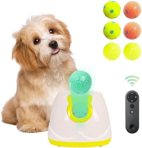 Dog Ball Throwing Machine for Small to Medium Sized Dogs, Dog Interactive Toy Pet Ball Launcher with Balls (Yellow with Remote Contro)