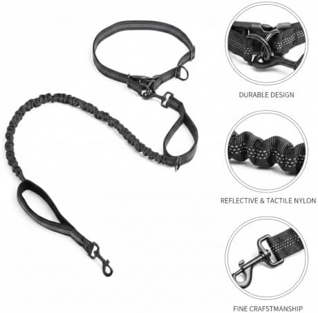 Fits Most Waist Sizes: Hands-Free Dog Leash with Shock-Absorbing Bungee, Adjustable Nylon Belt for Running and Hiking