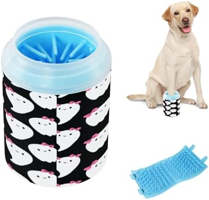 Halloween Cute Ghosts Dog Paw Cleaner Cup, Portable Paw Washer with Soft Silicone Brush, Pet Foot Cleaner for Small Medium Large Dogs Cats, 2.56x4.53 Inch