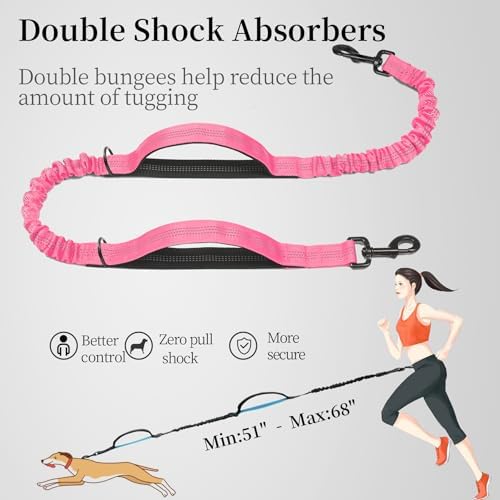 iYoShop Hands Free Dog Leash with Zipper Pouch, Medium, 8-25 lbs, Pink