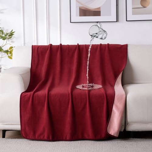 QiyI Reversible Waterproof Blanket for Bed Couch Sofa, 40x60, Burgundy/Pink
