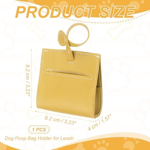 Dog Poop Bag Holder, Leather Pet Waste Bag Dispenser for Leashes Roll Style Portable Reusable Easy Cleanup Pouch(1Pcs, Yellow), Intended for Outdoor/Travel/Walking with Dog