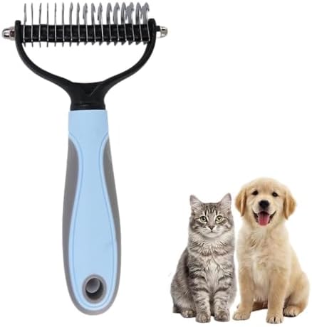 2-Pack Pet Dematting Comb, Undercoat Rake Set for Dogs & Cats - Safe Deshedding Grooming Tools, Large & Small Gentle Mats Tangles Remover Brush for Long Thick Haired Pets (blue-large, 1 pcs)