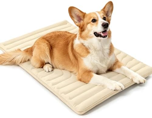 Kobolaf Dog Cooling Mat Portable Dog Cool Bed for Summer, Portable Washable Kennel Cold Mat, 36x23 Inches, Beige