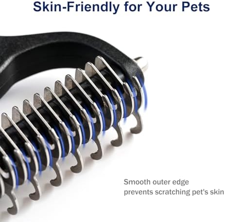 WePet Grooming Rake for Dogs & Cats, Double-Sided Deshedding Brush, Extra-Wide Dematting Tool, Slicker Comb for Undercoat & Loose Hair Removal, Reduces Shedding by 95%, Blue, Small