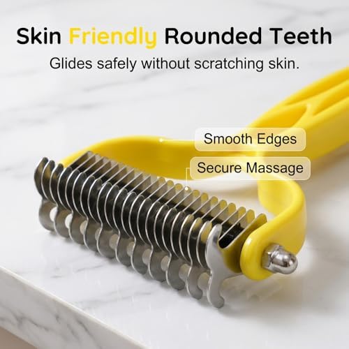Double Sided Dematting Comb for Cats & Dogs, Undercoat Rake, Safe Deshedding Grooming Tool, Gentle Matt Remover Detangler for Long Thick Haired Pets, Ergonomic Pet Grooming Brush (Onyx)