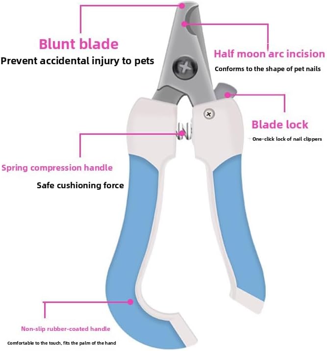 Safety Guard Pet Nail Clipper and File Set, Stainless Steel Crescent Blade, Spring Loaded Locking Grooming Tool, Small and Large for Cats and Dogs
