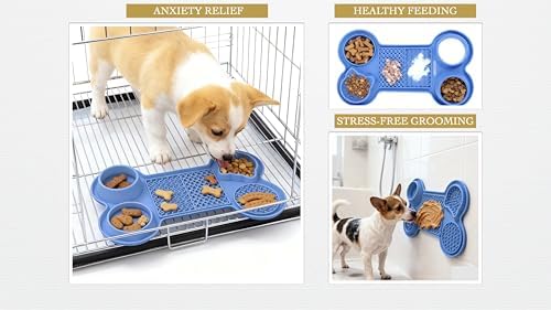 Pet Feeding Dishes,Slow Feeder Lick Mat for Dogs,Cat Licking Mat with Strong Suction Cups - 6-in-1 Interactive Snuffle Mat for Fast Eaters,Anxiety Relief,Grooming & Bath Time-BPA-Free(Sky Blue)