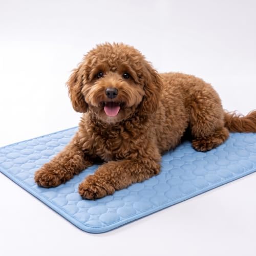 ChillPaws Cooling Mat, Summer Breathable Ice Silk Cooling Pet Mat, Washable Self-Cooling Bed Pad, Chill Crate Pad for Floor Mattress & Sofa Couch, Multi-Sizes for All Dogs & Cats，Blue：XX-Large