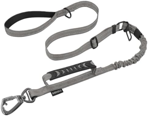 AUBELL Tactical Dog Leash Heavy Duty,4-6ft No Pull Bungee Leash,Grey