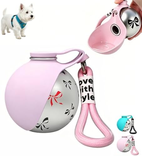 Portable Dog Water Bottle, Flip-Top Silicone Bowl Design, Insulated Hot & Cold Retention Material, One-Hand Leakproof Use, Perfect for Walking & Hiking, 10oz (Pink, Printing)