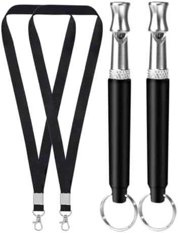 2 Sets Adjustable Ultrasonic Dog Whistles for Bark with Lightweight Chromeplate and Nylon Material, Outdoor Training Whistles with Lanyard for Dogs