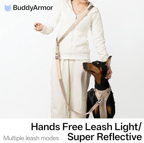 Hands Free Dog Leash Adjustable Versatile Crossbody Waist Dog Leash Reflective Comfortable Padded Handles Shock Absorbing Walking Lead for Small Medium Large Dogs (Super Reflect-Earth, S)