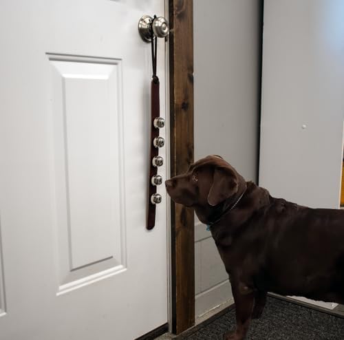 Hanging Door Bells – Handmade Sleigh Bells & Dog Training Bells for Potty Training, Holiday Décor, and Multi-Purpose Door Use (Brown - Brass Bells)