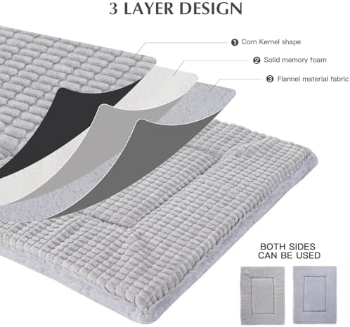 BVAGSS Reversible Dog Crate Pad, Memory Foam Pet Bed Mat, Soft Warm Machine Washable Sleeping Kennel Mattress for Small Medium Dogs XH079 (21''x13''x1.6'',Grey)