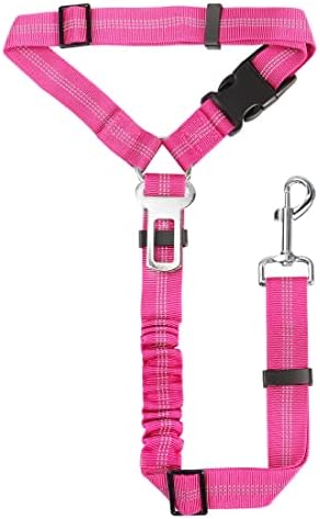 YAOHDAO Dog Seat Belt Harness for Car, Restraint Adjustable with Elastic Bungee Buffer Headrest for Vehicle, 360° Swivel Carabiner Nylon Pet Safety Seat Belts Heavy Duty Car Harness for Dogs Rosy Red