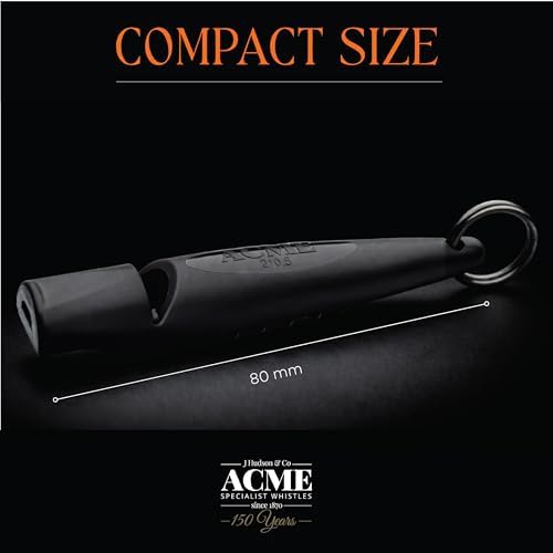 ACME Alpha 210.5 Professional Dog Training Whistle with Enhanced Ergonomic Grip. BPA-Free Plastic. 110 dBA. Standardized Frequency for Smaller Dogs. Weatherproof. Made in the UK (Black)