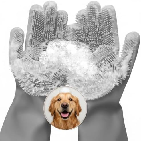 Cat and Dog Washing Gloves, 1 Pair, 11.6 in, Soft Silicone (Grey)