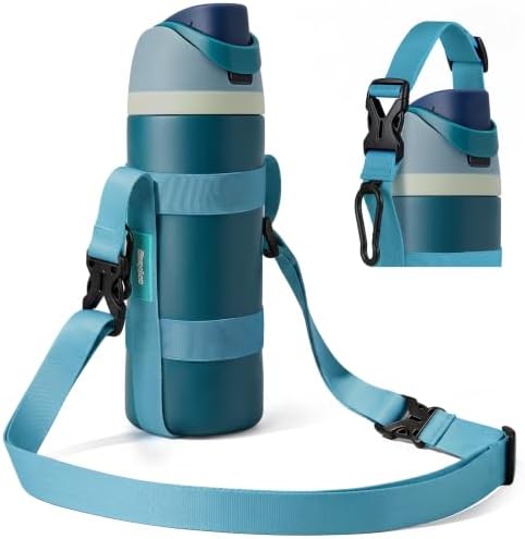 EasyAcc Water Bottle Holder with Strap for Owala FreeSip 24 32 40 oz, Hydro Flask, Cirkul and Yeti, Adjustable Crossbody Water Bottle Carrier Sling with Carabiner, Denim Blue (Bottle Not Included)