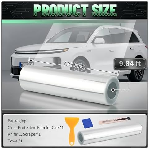 9.84Ft x 7.87" Car Door Protector,Clear Protective Film for Car with Scraper/Knife/Towel,Cuttable Cars Door Edge Guards to Avoid Scratches from Dogs for Doors Sill/Doors Interior
