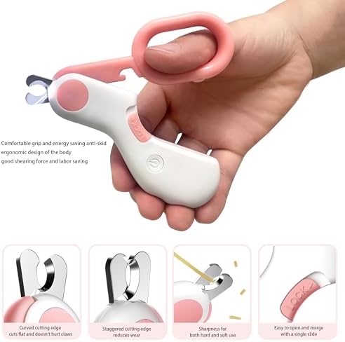 Pet nail clippers with LED Lights cat nail clippers for indoor cats nail trimmer clippers for small dog nail trimmers Cats rabbits nail clippers Bird Kittens (Pink)