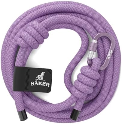 Säker Trust™ Rope Dog Leash – 61” Climbing Rope Lead with 7075 Aluminum Carabiner, Waterproof & Reflective Training Gear for Dogs, Built for Trail Running, Hiking, Everyday Use – Purple