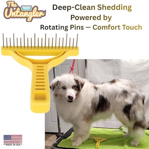 The Untangler Rakes for Grooming and Shedding -silky smooth rotating teeth to easily collect loose hair (Yellow, Shedding)