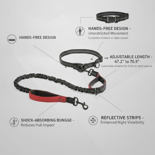 Fits Most Waist Sizes: Hands-Free Dog Leash with Shock-Absorbing Bungee, Adjustable Nylon Belt for Running and Hiking