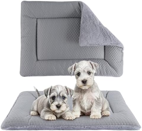 Dog Bed Mat, Crate Pad Reversible,Soft Kennel Pad, Washable Dog Crate Mat (Cool and Warm),Pet Sleeping Mattress for Small Medium Dogs XB009 (24''x18'',Grey)