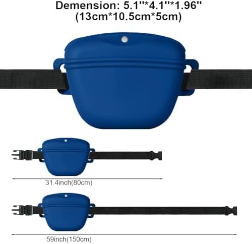 AOMIG Dog Treat Pouch with Training Clicker, 1.67 Cup Silicone Dog Treat Bag with Stronger Magnetic Closure, Portable Pouches for Pet Training Walking Premium Fanny Pack with Waist Belt(Dark Blue)
