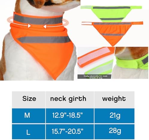 Saintrygo 2 Pieces Dog Bandanas Reflective Dog Scarf Yellow Orange High Visibility Safety Camping Puppy Bandanas Triangle Bibs for Medium Large Pets Cats Puppy(13-18.5 Inches,Halter Neck)