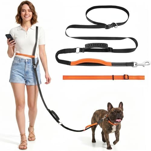 XiaZ Hands Free Dog Leash,Versatile Crossbody Dog Leash with Waist Support Strap,5.9-7.9 FT Waist Belt with Double Handles for Small Medium and Large Dogs Walking, Running and Jogging, Black